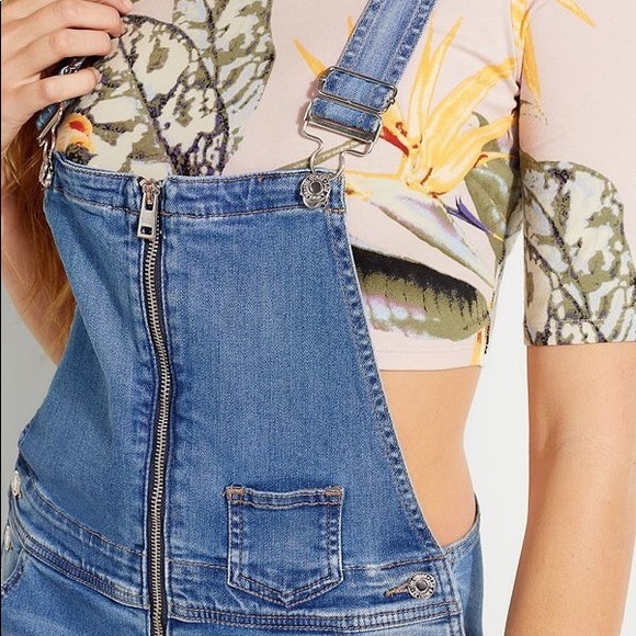 zip front denim overalls